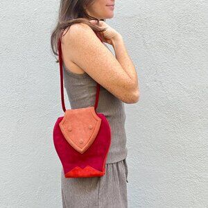 Vintage Philippe Model Paris Red and Orange Color Block Suede Evening Bag Purse